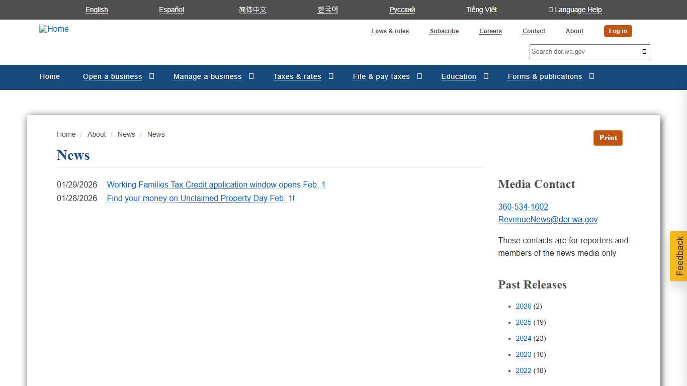 News Washington Department of Revenue